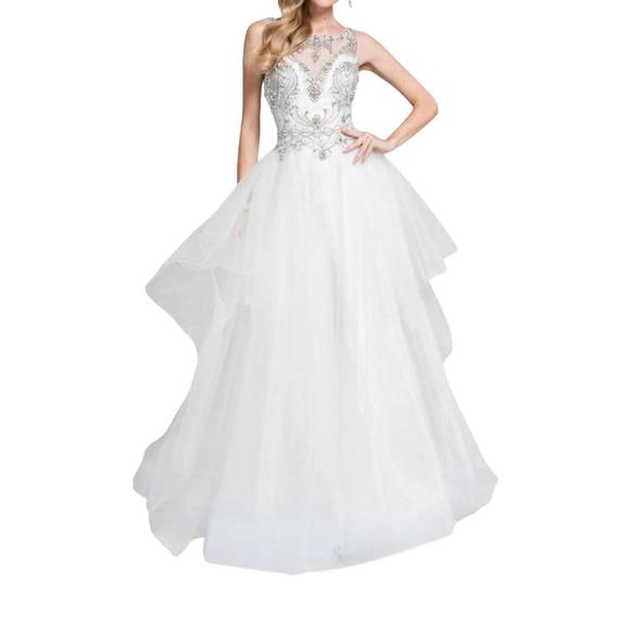 NEW TERANI COUTURE beaded sheer illusion prom dress in ivory - Picture 1 of 2